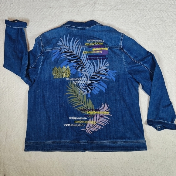 Chico's Jackets & Blazers - Chico's Design Artsy Embroidered Distressed Jean Jacket Size 4 XXL BohoArtsy